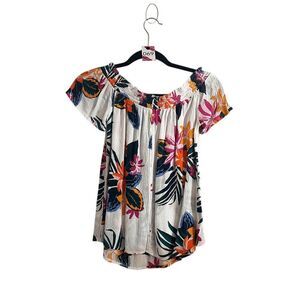 Old Navy Womens Top Medium White Floral Off Shoulder Blouse